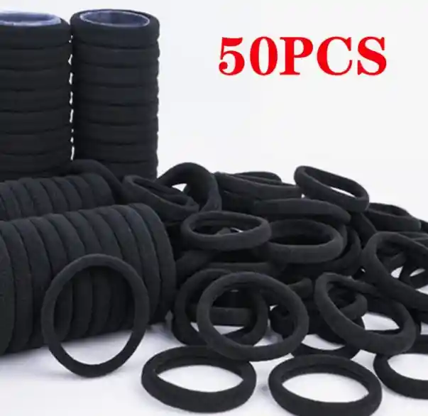 Moñas Elasticas Para El Cabello Color Negro X 50
