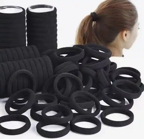 Moñas Elasticas Para El Cabello Color Negro X 50
