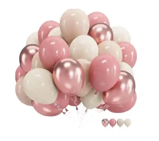 Juego De 48 Globos En Tonos De Rosa Pálido Y Gris Rosa De 12"