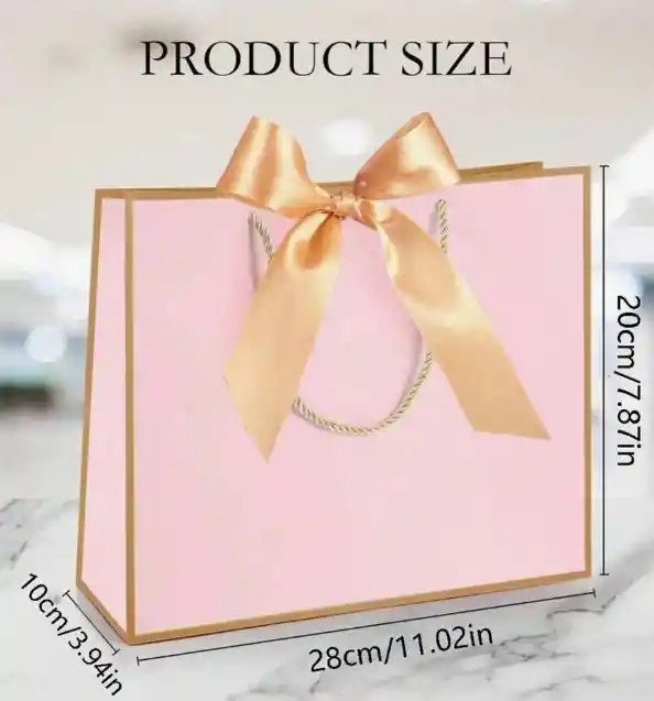 Bolsa De Regalo Papel Metalico Con Asa De Lujo Rosada Grande