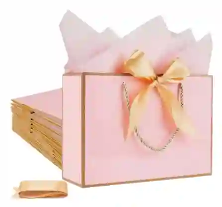 Bolsa De Regalo Papel Metalico Con Asa De Lujo Rosada Grande