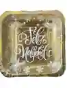 Plato Cartón Navideño Cuadrado X 12 Uds Dorado