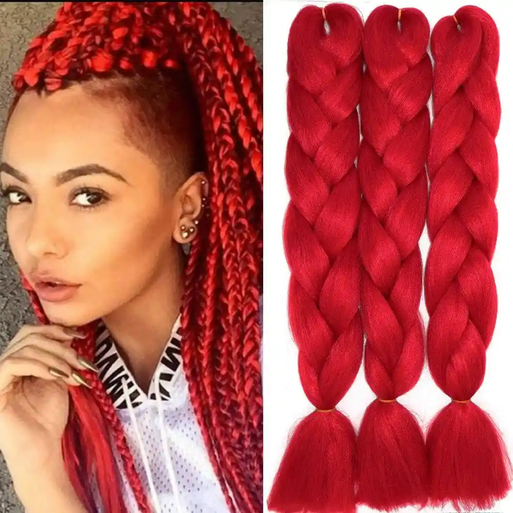 Jumbo Trenzas Extensiones De Cabello Sintético Kanekalon Rojo 💇🏾‍♀️🔴