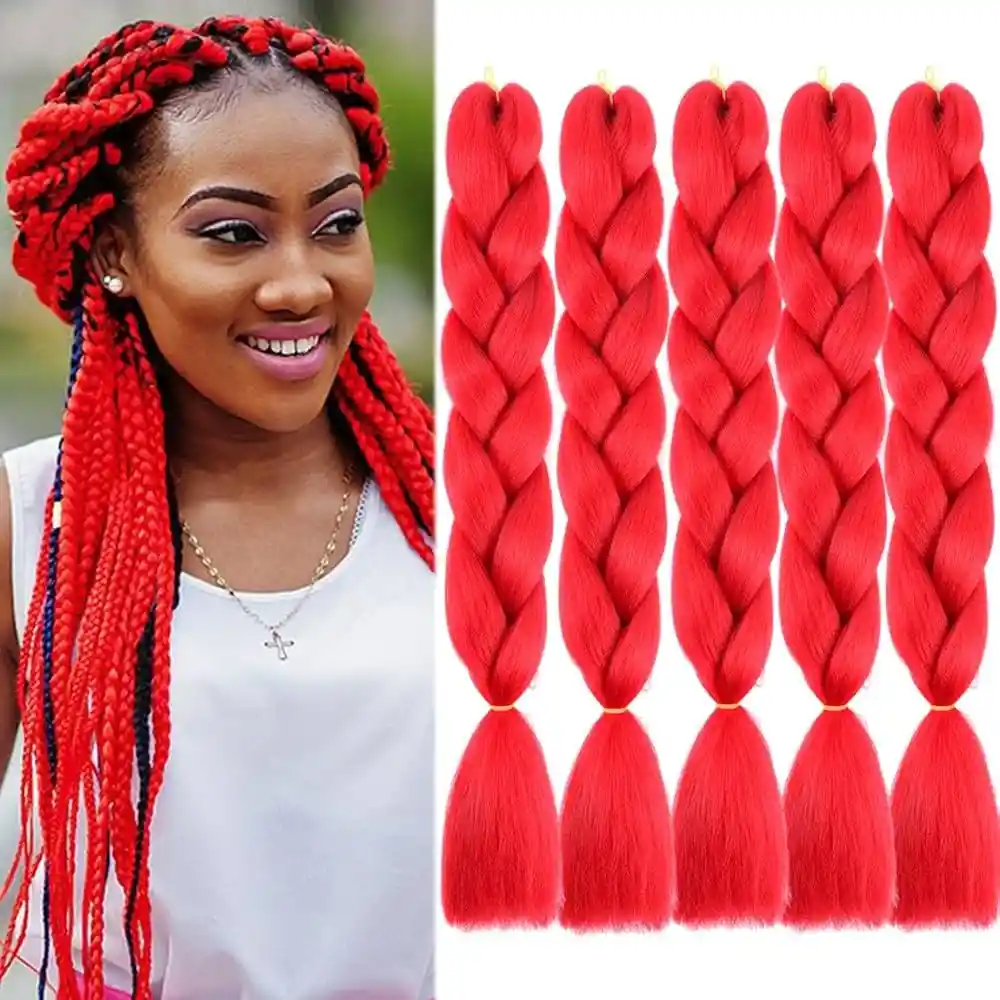 Jumbo Trenzas Extensiones De Cabello Sintético Kanekalon Rojo 💇🏾‍♀️🔴