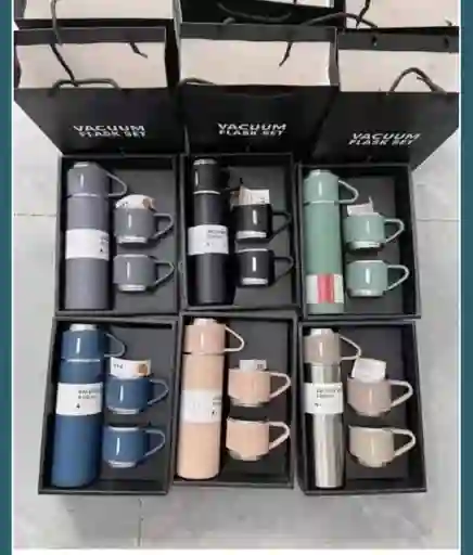 Set Termos De Agua Caliente Vasos Termicos Cafe + 3 Tazas