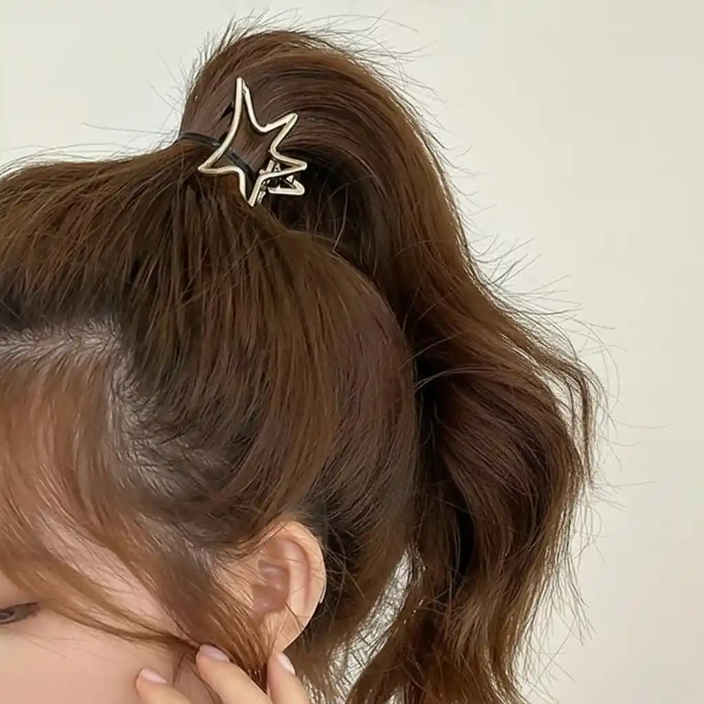 Pinza Caimán Gancho Estrellas Metalizadas Cabello Set X 3