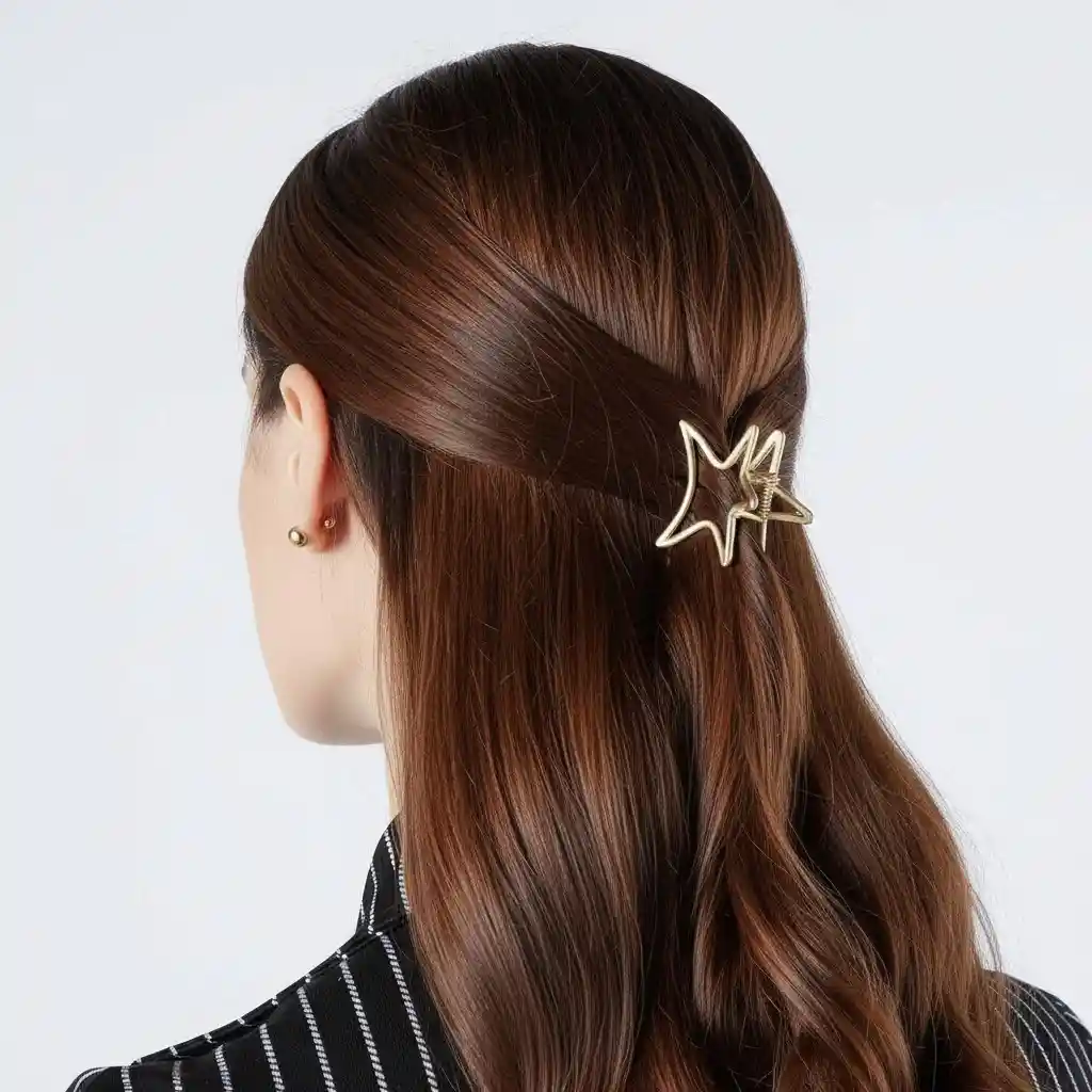 Pinza Caimán Gancho Estrellas Metalizadas Cabello Set X 3