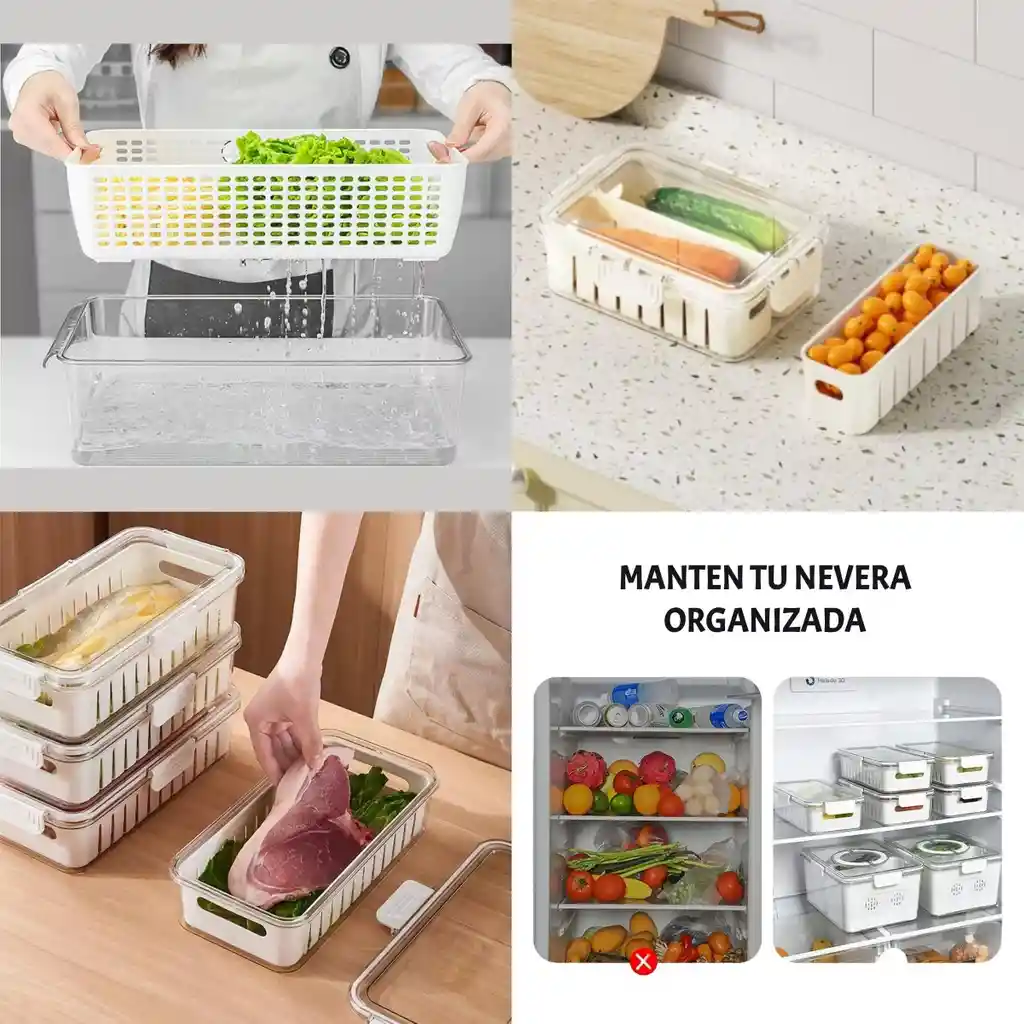 Set De Contenedores Para Organizar Alimentos En La Nevera X 3 Unidades