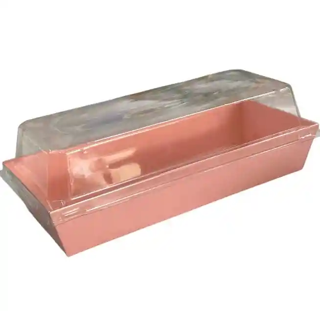 Cajas Laminadas 18 X 7.3 Cms X 6 Cms Rosadas Con Tapa Plástica, Cajas Kraft Para Alimentos