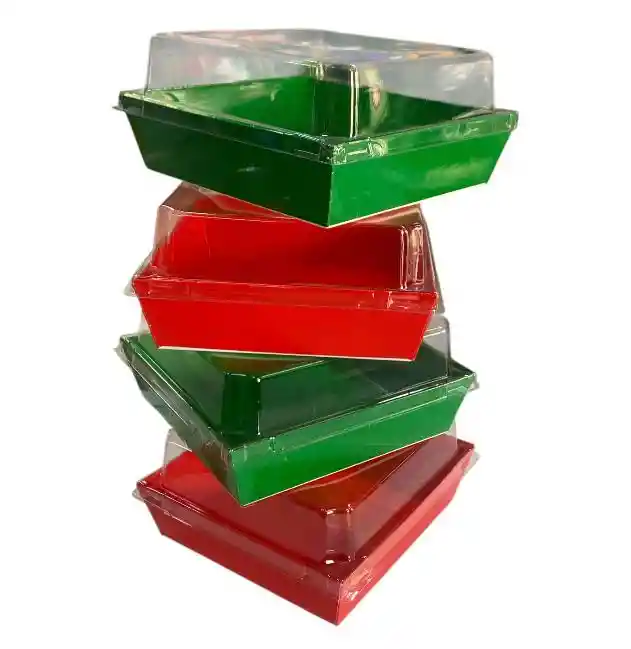 Cajas Laminadas 11 X 12 Cms X6 Cms Rojas O Verdes Con Tapa Plástica, Cajas Para Alimentos