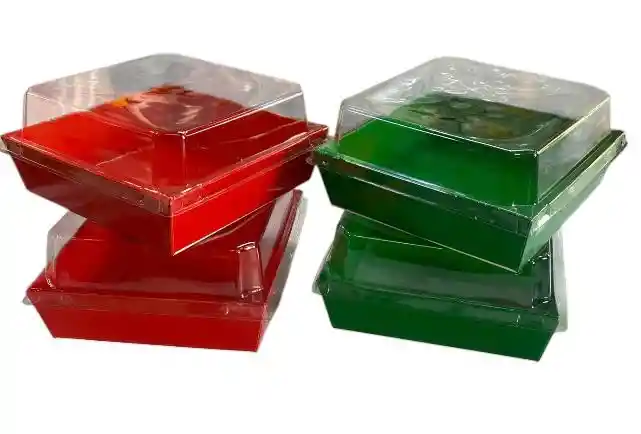 Cajas Laminadas 11 X 12 Cms X6 Cms Rojas O Verdes Con Tapa Plástica, Cajas Para Alimentos