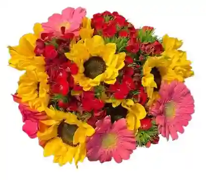 Ramo Vibrante – Girasoles, Gerberas Y Rosas Spray