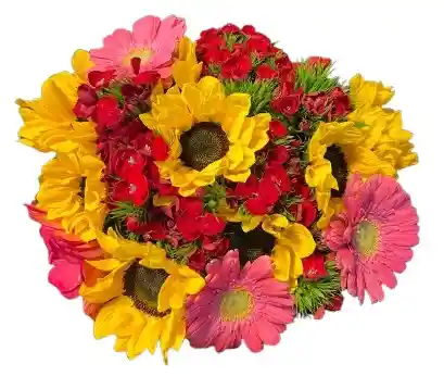Ramo Vibrante – Girasoles, Gerberas Y Rosas Spray