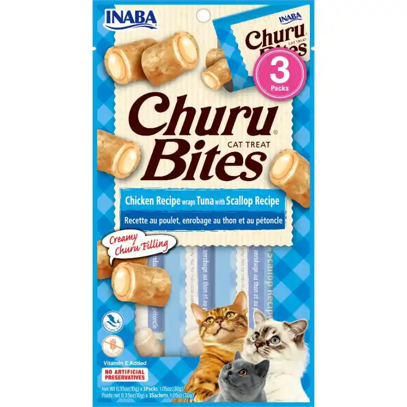 Churu Bites Chicken Recipe Wraps Tuna With Scallop Recipe - Bolsa X 3 Unidades (10 G C/u) (azul)