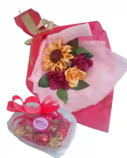 Ramo De Girasol Y Chocolates