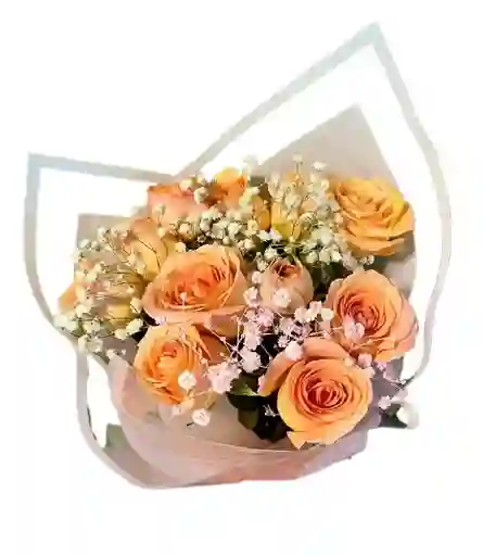 Ramo De Rosas Durazno Con Gypsophila