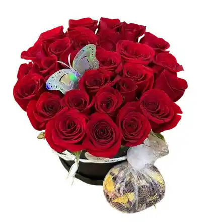 Caja Negra Premium – Rosas Rojas Con Mariposa