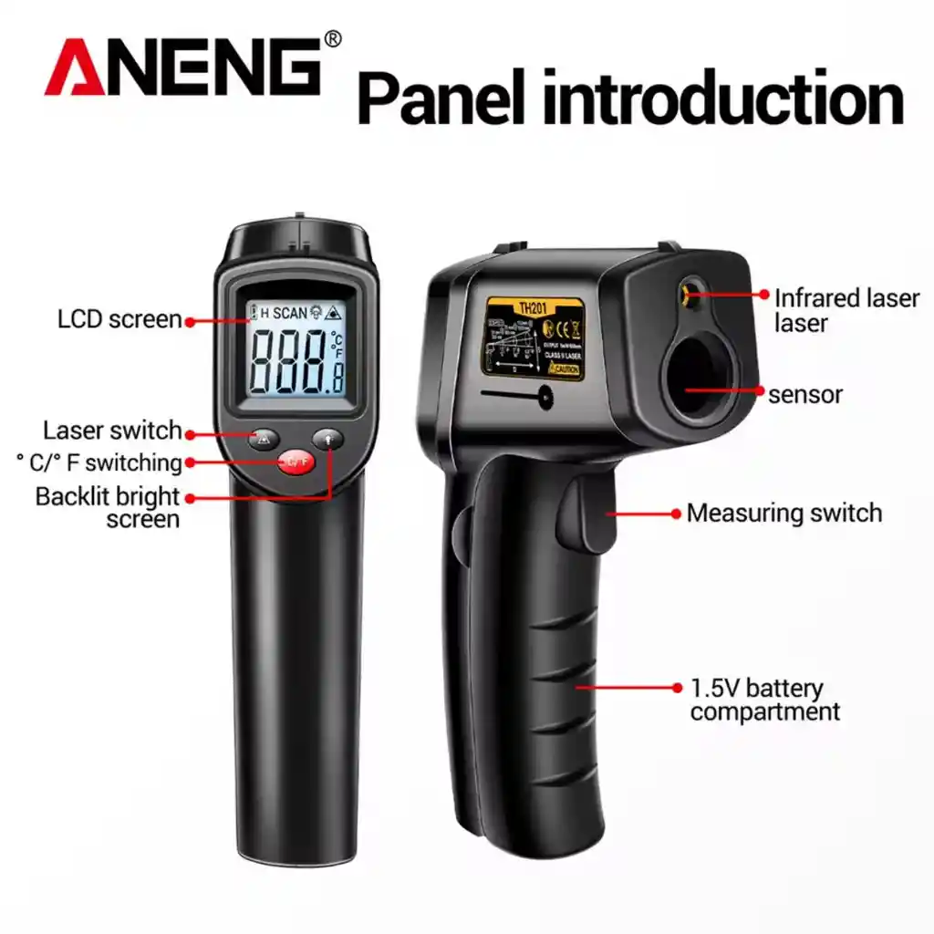 Termómetro Infrarrojo Láser 400°c Aneng Th201 Digital Negro
