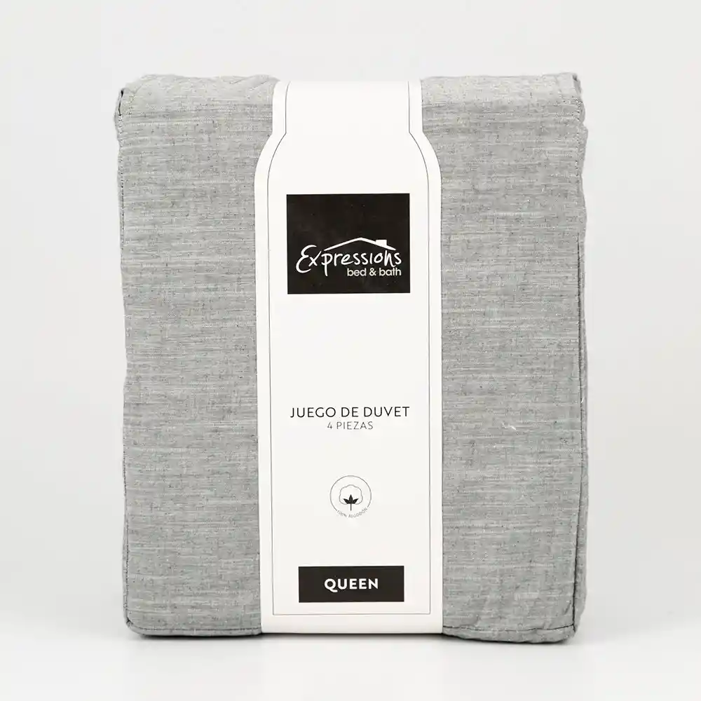 Juego De Duvet Expressions Queen 190x160cm Gris Oscuro 100% Algodon