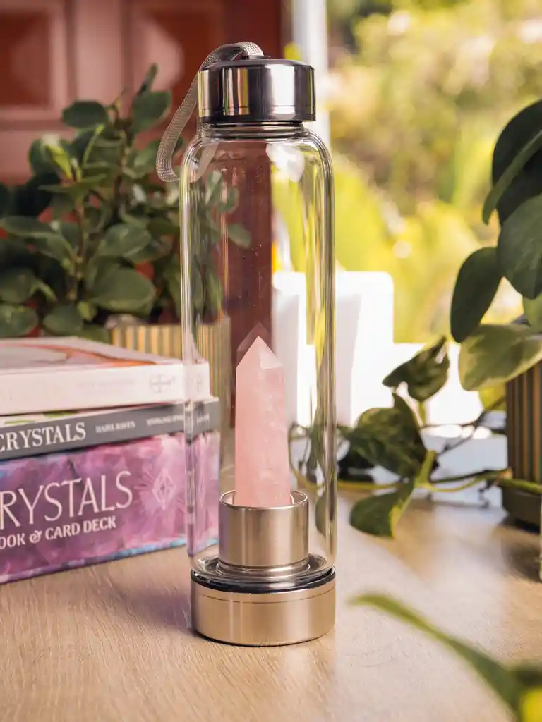 Botella Para Agua Con Cuarzo Rosa