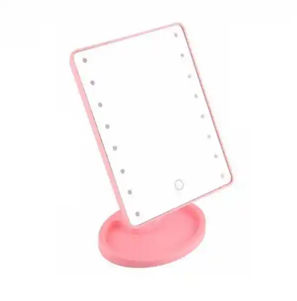 Espejo Con Luz Led Color Rosado Para Maquillaje Plegable Tactil