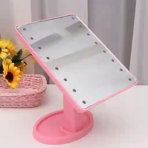 Espejo Con Luz Led Color Rosado Para Maquillaje Plegable Tactil