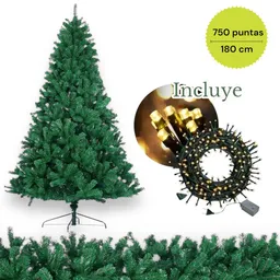 Arbol De Navidad Clásico Frondoso 750 Ramas 180 Cm Con Luces