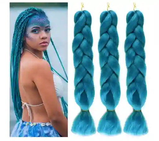 Jumbo Trenzas Extensiones De Cabello Sintético Kanekalon Azul Medio 💙