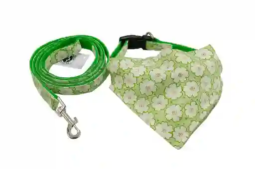 Collar Pañoleta + Trailla Flores Talla L