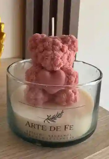Vela Aromática Osito Con Corazón – Detalle Artesanal De Amor Y Fe