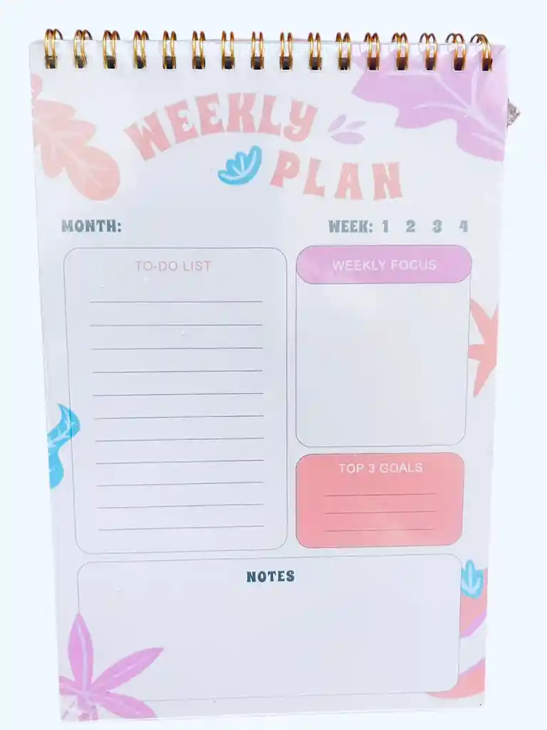 Planeador Diario Weekly Plan Minimalista Floral Vertical Argollado 14x21cm 50hj
