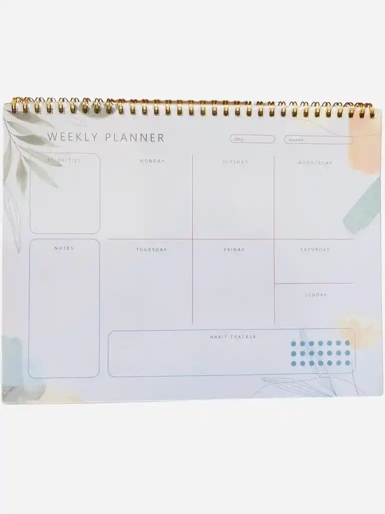 Planeador Semanal Weekly Planner Minimalista Floral Argollado Horizontal 21.6x28cm