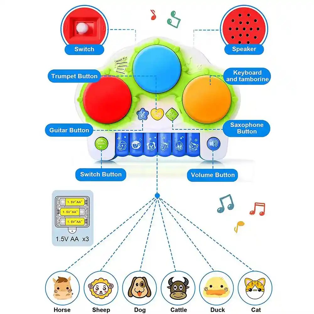 Juguete Piano Musical Con Tambores Didáctico Para Bebe Rojo