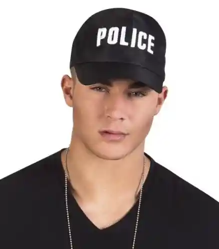 Gorro Policía Sencillo Negro Ajustable Cosplay Halloween