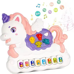 Juguete Piano Musical Unicornio Con Luces Didáctico Morado