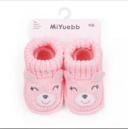 Medias Zapato Tejido Para Bebé 0-6 Meses Rosa