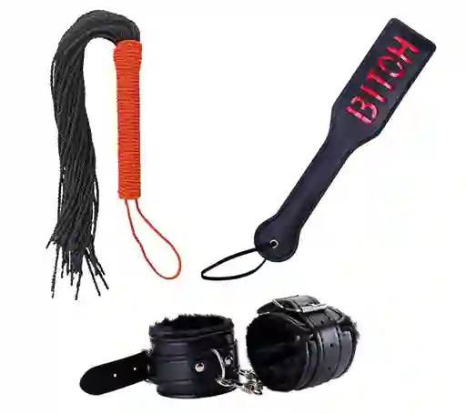 Kit Esposas, Latigo Y Paleta Camtoyz Bondage