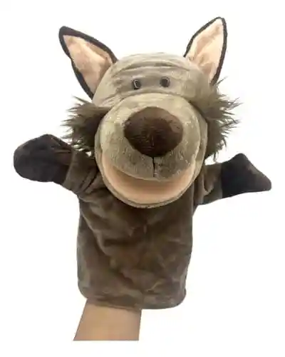 Titere Peluche Marioneta De Lobo Cafe 24cm
