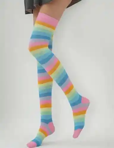 Calcetines Medias Elasticas Largas Multicolor Pastel Payaso Halloween Disfraz
