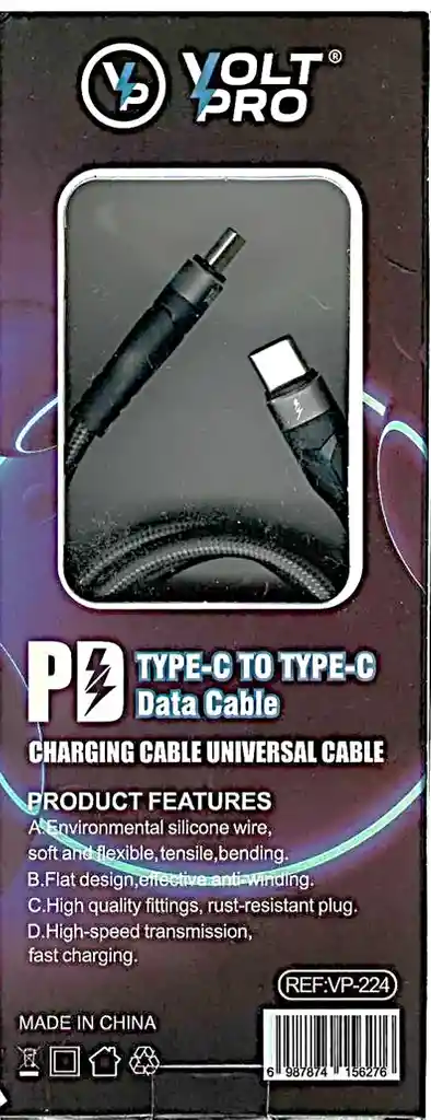 Cable De Datos Tipo C A C - 45 W - Volt Pro, Rf. Vp-224.