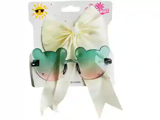 Set De Gafas Y Gancho Corbatin De Niña Verde Beis