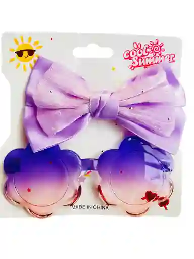 Set De Gafas Y Gancho Corbatin De Niña Lila