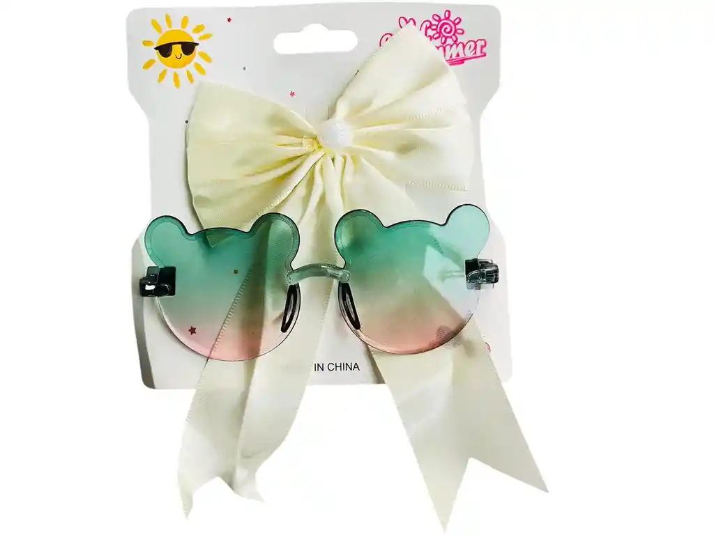 Set De Gafas Y Gancho Corbatin De Niña Verde Beis
