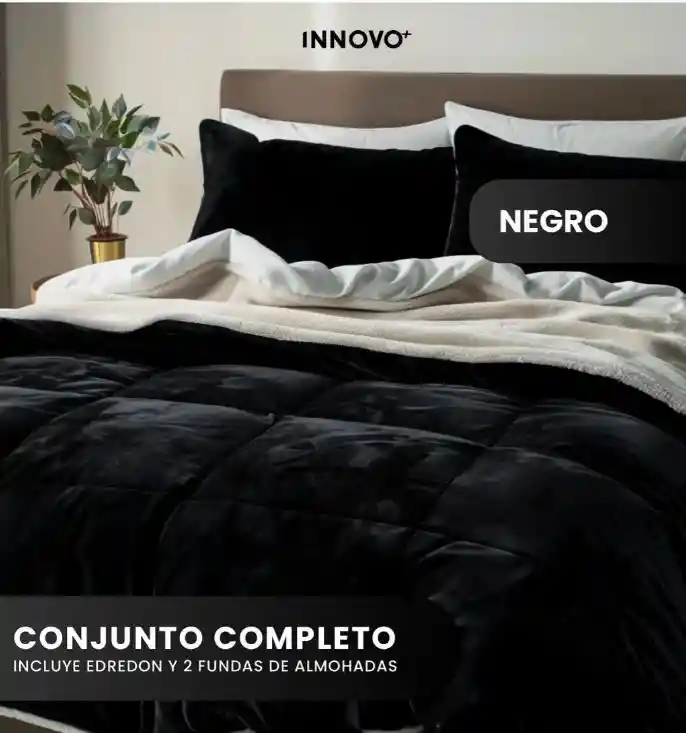 Cubrelecho Ovejero Queen Suave Caliente Reversible 2 Fundas Premium Innovo Negro
