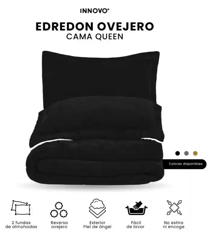 Cubrelecho Ovejero Queen Suave Caliente Reversible 2 Fundas Premium Innovo Negro