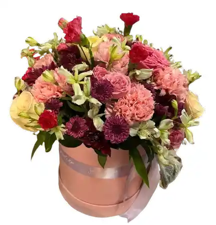 Caja Rosa – Mix Pastel Con Claveles Y Alstroemerias