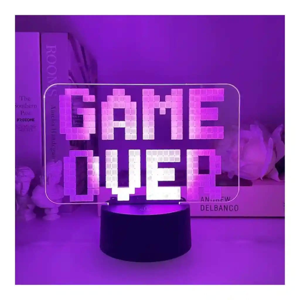 Lampara Decorativa Gamers De Game Over Rgb + Control