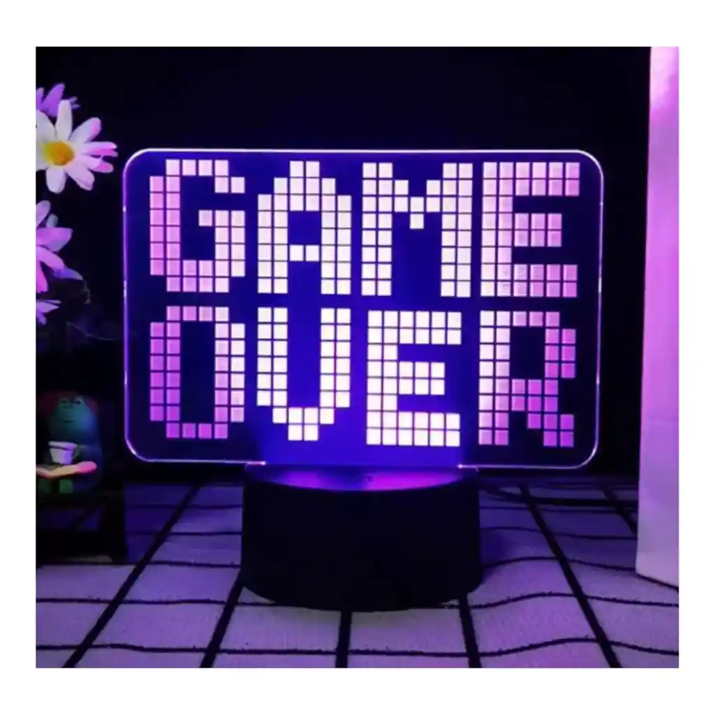 Lampara Decorativa Gamers De Game Over Rgb + Control