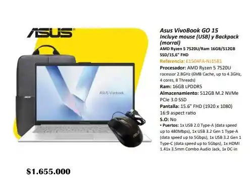 Asus Vivobook Go 15 Inc. Mouse Y Morral