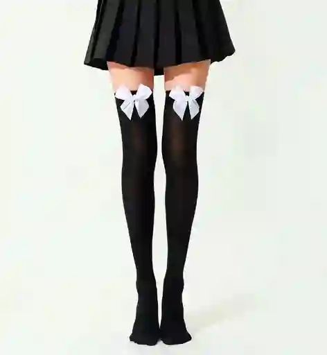 Media Liguero Color Negro Con Moño Blanco Cosplay Halloween